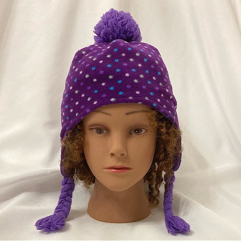 Target Winter Hat Ear Flap Pom Pom Hat Purple Blue White Polka Dots